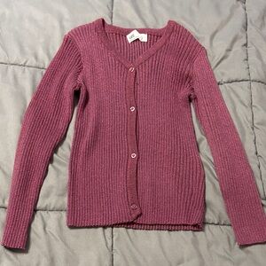 Girls' Sparkle Ribbed Button-Front Cardigan in Berry